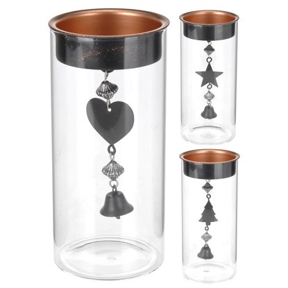 Подсвечник новогодний c декором золотой, черный 7х15 см