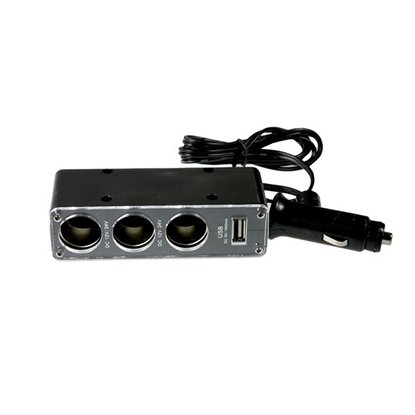 Разветвитель прикуривателя OLMIO на 3 гнезда и 1 USB-порта
