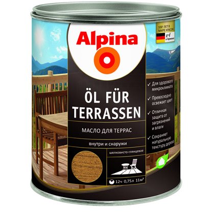 Масло Alpina для террас, цвет средний 0,75 л