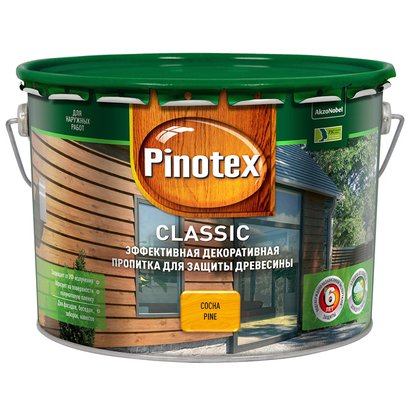 Декоративная пропитка Pinotex Classic для защиты древесины 10 л цвет сосна