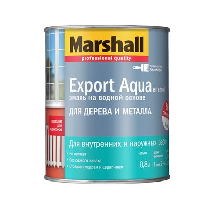 Водная Эмаль Marshall Export Aqua для дерева и металла 0,8 л белая полуматовая